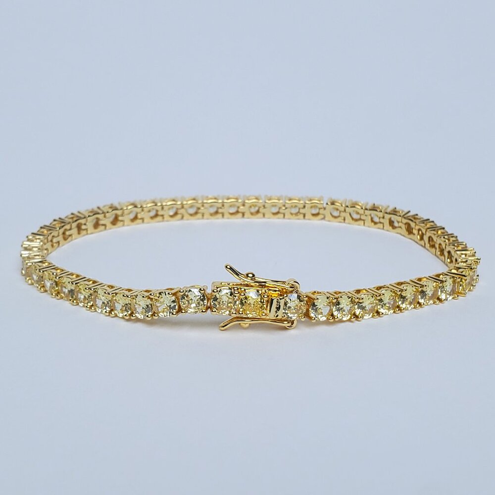 14K Gold Womens 2ct Canary Yellow Topaz Gemstone Tennis Bracelet 7" 8" Jewelry